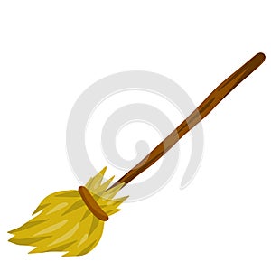 Broom. Rustic item for house cleaning. Sweeping and Old wooden MOP in wooden handle. element of witch