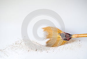 Broom sweeping powder white floor