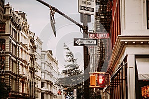 Broome and Broadway street crossing in SoHo District, New York City
