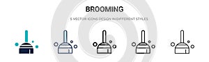 Brooming icon in filled, thin line, outline and stroke style. Vector illustration of two colored and black brooming vector icons