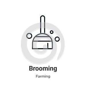 Brooming outline vector icon. Thin line black brooming icon, flat vector simple element illustration from editable gardening