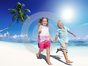 Brother Sister Beach Bonding Holiday Travel Concept