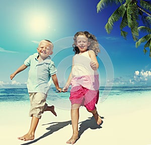 Brother Sister Beach Bonding Holiday Travel Concept