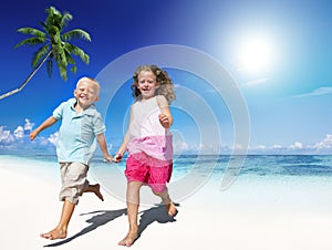 Brother Sister Beach Bonding Holiday Travel Concept