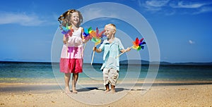 Brother Sister Beach Bonding Holiday Travel Concept