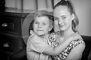 Brother and sister, boy and girl posing in the studio. Friendshi