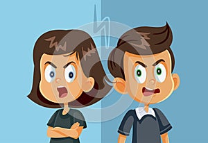 Brother and Sister Fighting Vector Illustration