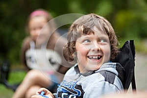 Brother and sister laughing