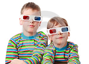 Brother and sister in shirt and anaglyph glasses