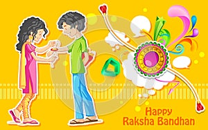 Brother and Sister tying rakhi on Raksha Bandhan, Indian festival