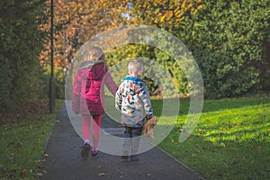 Brother and sister on a walk