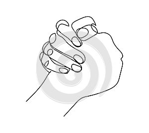 Brotherly handshake one line art. Continuous line drawing of gesture, hand, strong handshake.