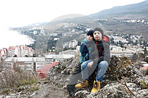 Brothers on background of Gurzuf on Mount Bolgatura