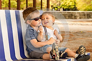 Brothers on bench