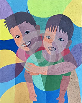 Brothers, cubist art painting