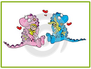 Brothers dragons colored illustration humorist button or icon for website photo