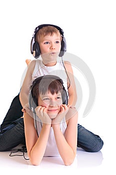 Brothers listening to music