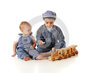 Brothers Playing Train