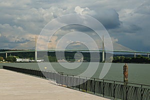 Brotonne Suspension Bridge Over Seine River In Caudebec-En-Caux Normandy France