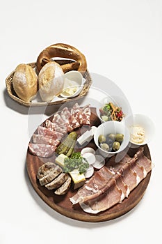 Brotzeit cold cuts meat sharing platter on white background