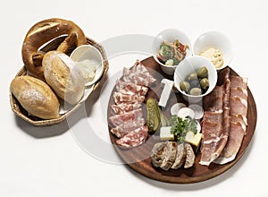 Brotzeit cold cuts meat sharing platter on white background