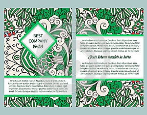 Brouchure design with green outline swirls photo