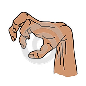 A broun hand on a white background with beige contour lines is isolated on a white background.