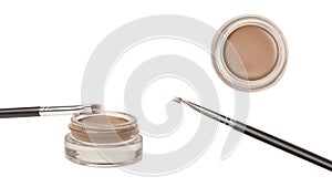 A brow pomade in blonde shade with brush isolated on a white background