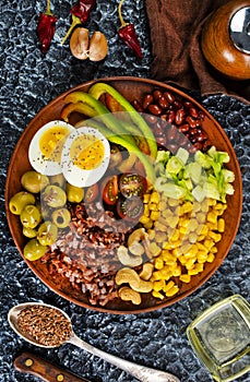 brow rice and vegetables on plate