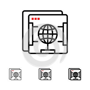 Brower, Internet, Web, Globe Bold and thin black line icon set