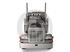 Brown 18 wheeler truck - no trailer - front view