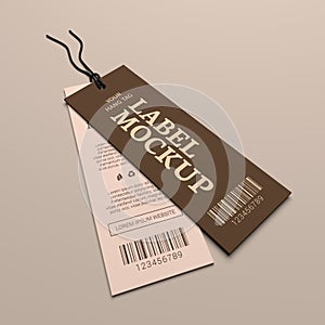 Brown 3D illustartion and beige label mockup.