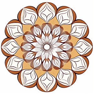 Brown Abstract Circular Flower Mandala With Leaf Patterns