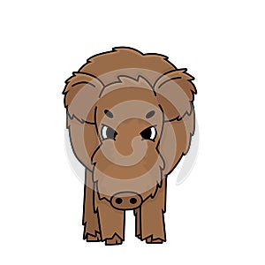 Brown aggressive angry Vector brown outline cartoon boar wild male pig. Doodle isolated illustration, white background