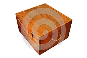 Brown ancient wooden box on white background
