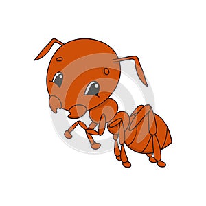 Brown ant. Cute character. Colorful vector illustration. Cartoon style. Isolated on white background. Design element. Template for