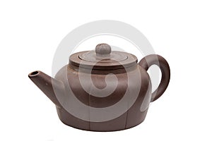 Brown Antique Clay Teapot isolated on white background