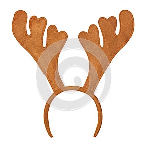 Brown antlers of a deer headband isolated on white background