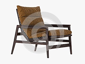 Brown armchair with armrests 3d rendering on a white background