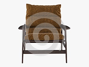 Brown armchair with armrests 3d rendering on a white background