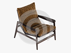 Brown armchair with armrests 3d rendering on a white background