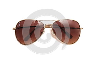 A brown aviator style sun shade glasses