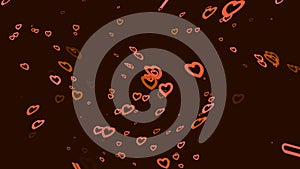 Brown background, appearing and disappearing hearts in a wave form, abstract