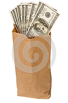 Brown Bag Full Of Money Isolated On White