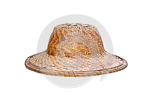 Brown bamboo wood farmer hat weaving  pattern isolated on white background , clipping path