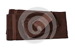 Brown Bath Towel Top View 100% Cotton Terry Towels Isolated with White Background. New Hotel Spa Cotton Soft Beautiful Design Bath