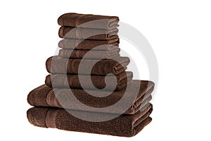 Brown Bath Towel Top View 100% Cotton Terry Towels Isolated with White Background. New Hotel Spa Cotton Soft Beautiful Design Bath