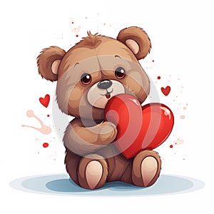 Brown bear cub and heart, a symbol of Valentine\'s Day photo