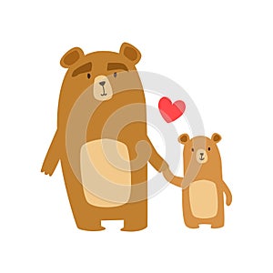 Brown Bear Dad Animal Parent And Its Baby Calf Parenthood Themed Colorful Illustration With Cartoon Fauna Characters
