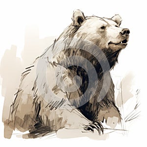 Brown Bear Digital Illustration With Concise Brushwork Techniques